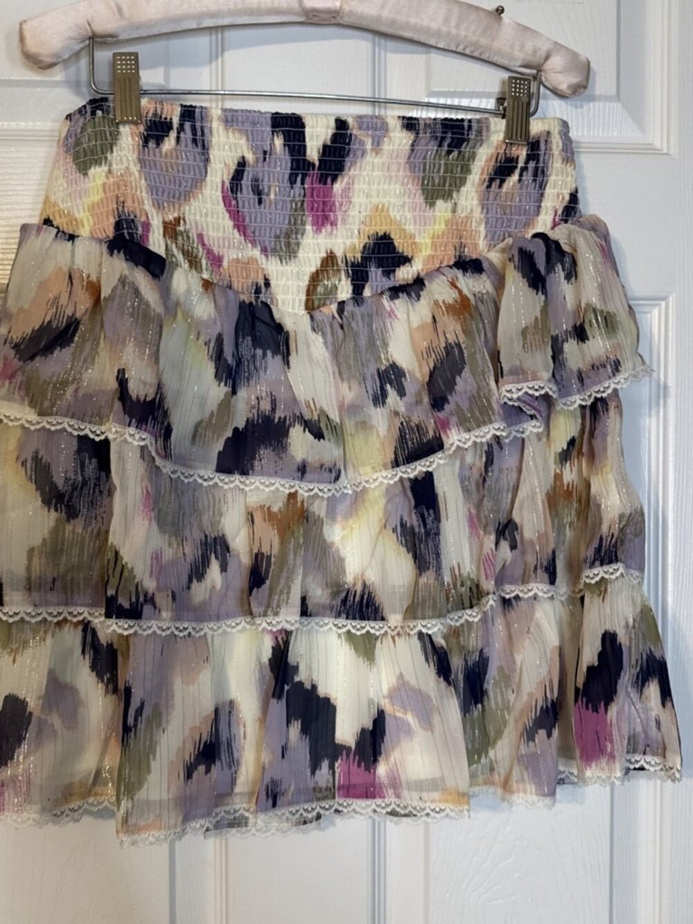Spring & Mercer Colorful Smocked Tiered Ruffle Top M Medium NEW - Picture 6 of 8